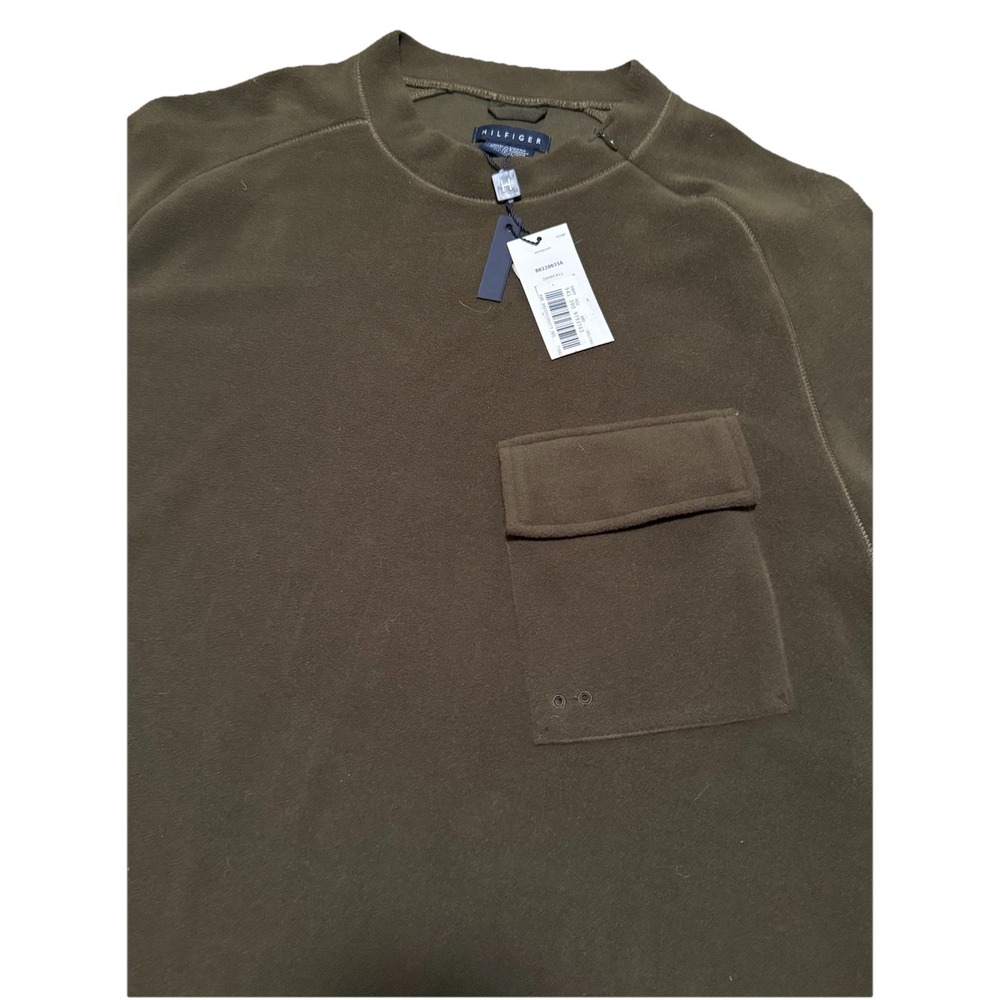 Vintage Tommy Hilfiger Fleece Pullover Pocket Army NWT PG7087 Fall 2000 XXL - Picture 2 of 8